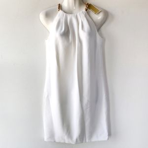 MICHAEL Michael Kors Chain Strap High Neck White/Ivory Shift Dress Knee …